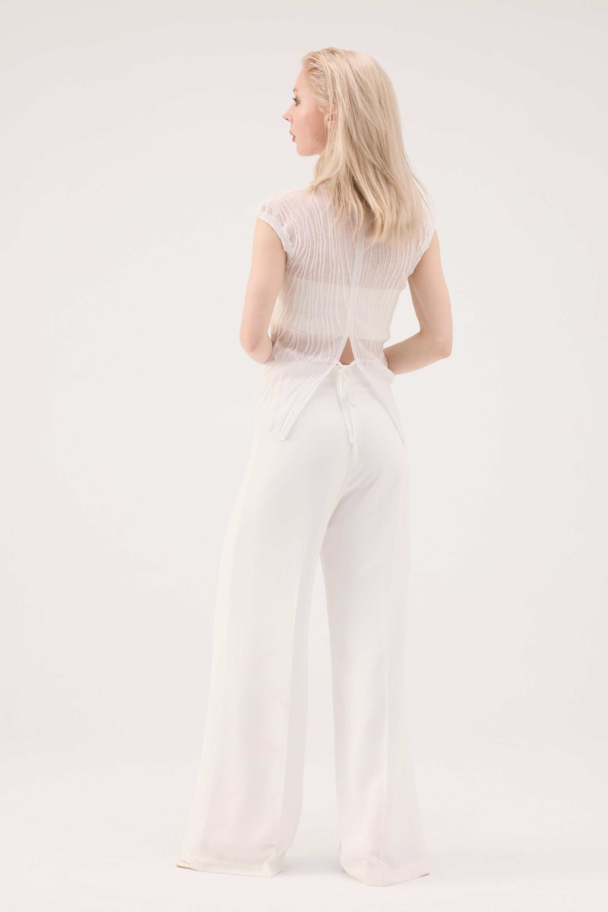 Ripple Sheer Knit Top - White