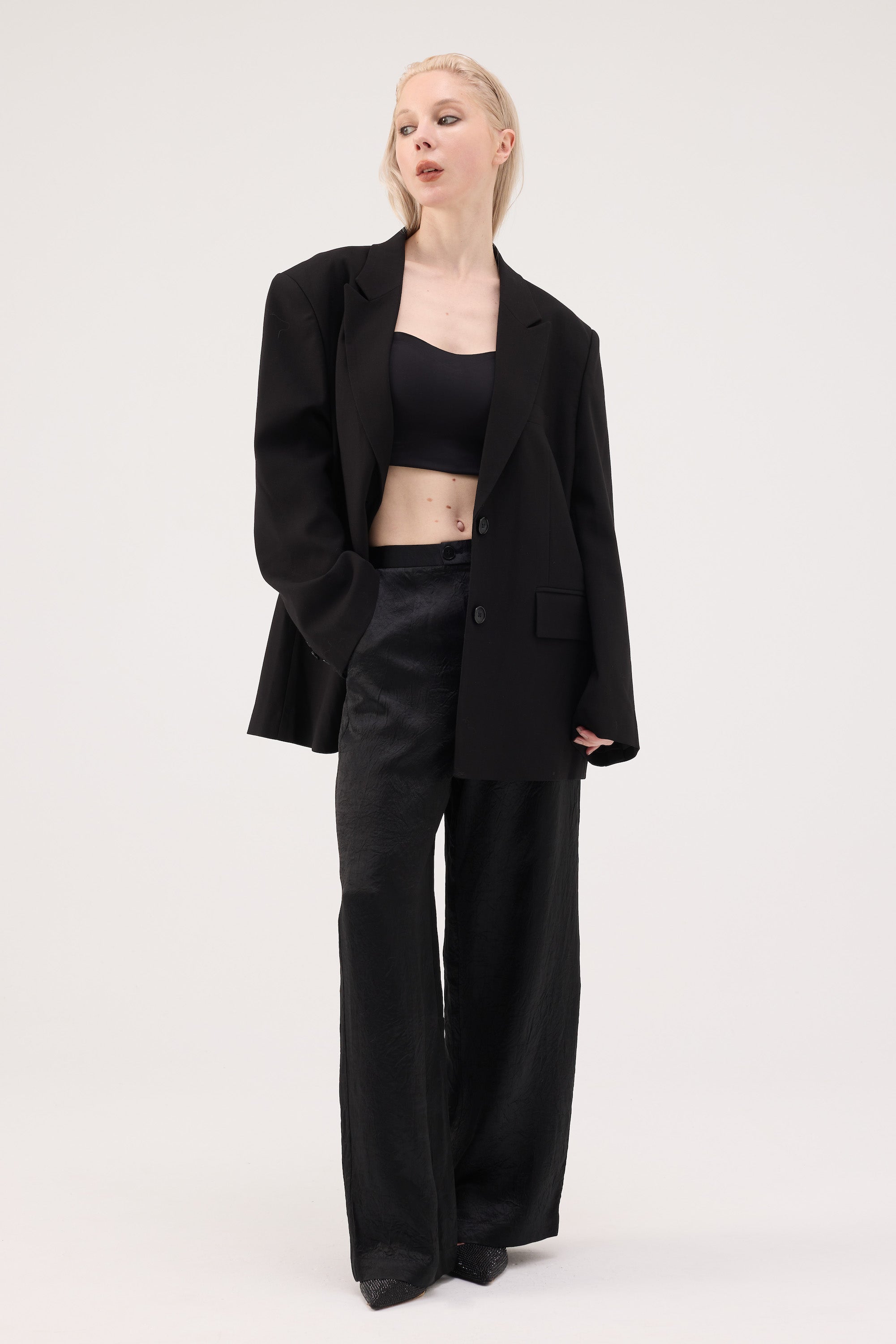 Misty Sheen Acetate Wide Trousers - Black