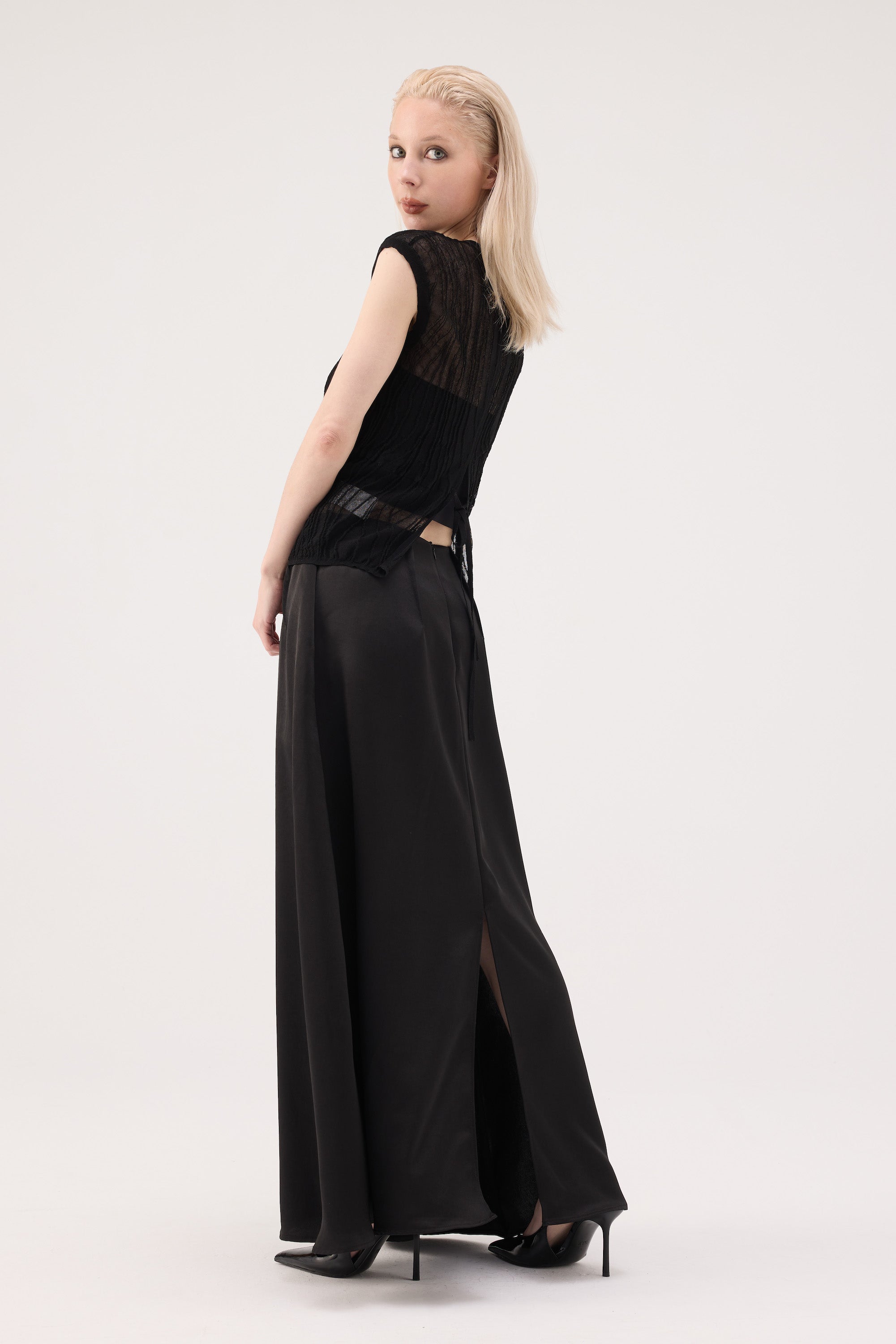 Ripple Sheer Knit Top - Black