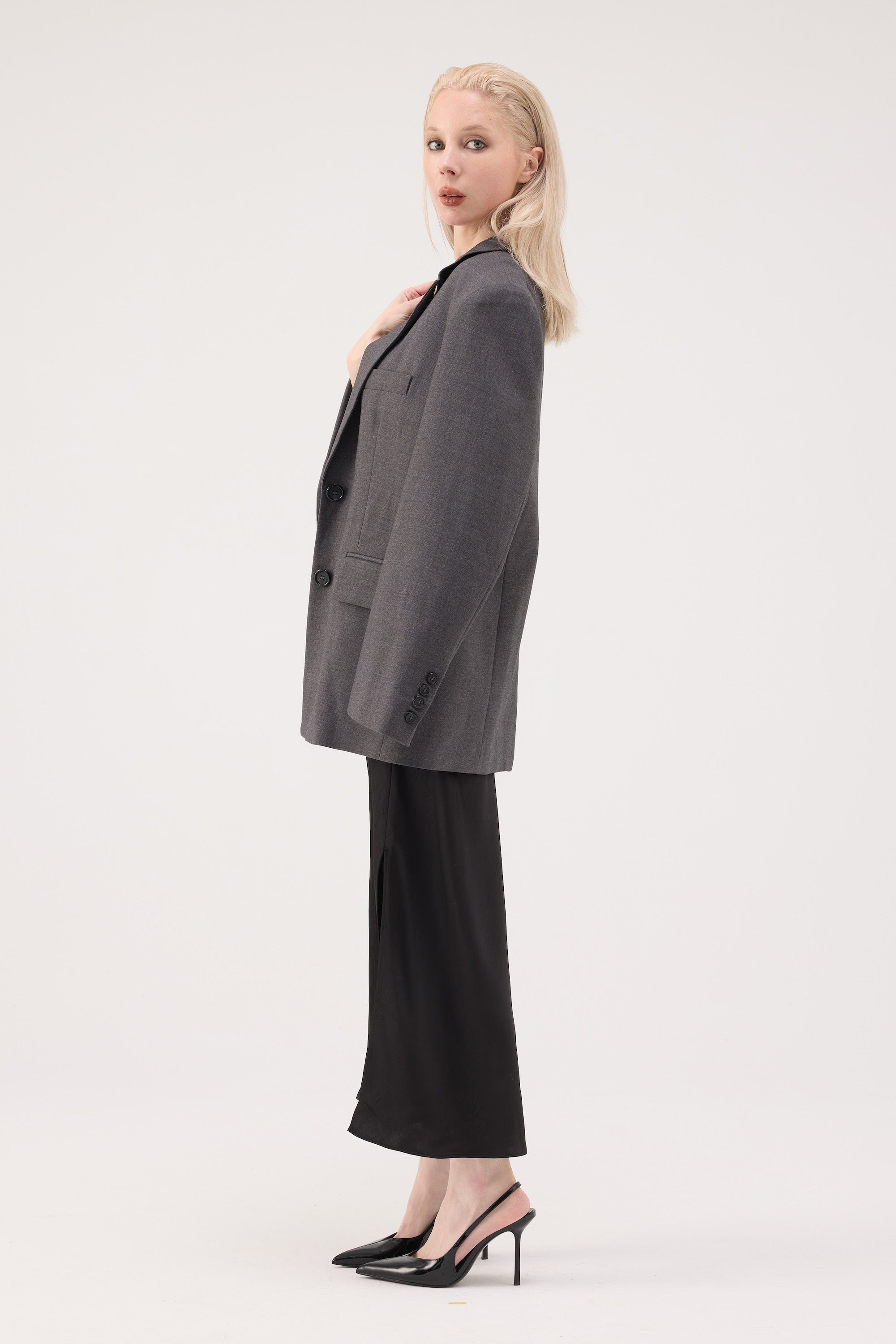 Oversized Peak Lapel Blazer - Grey