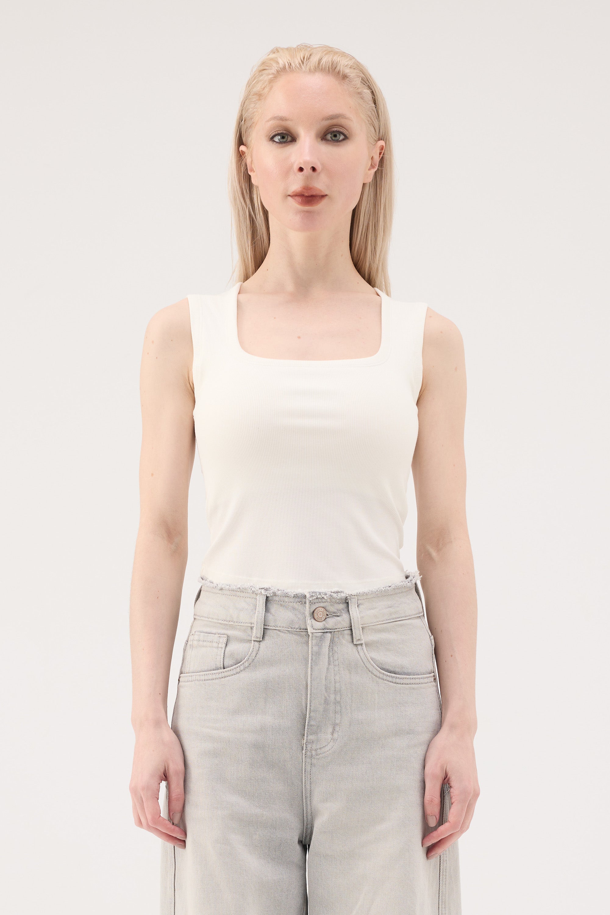Contour Square Neck Lyocell Ribbed Bra Top - White