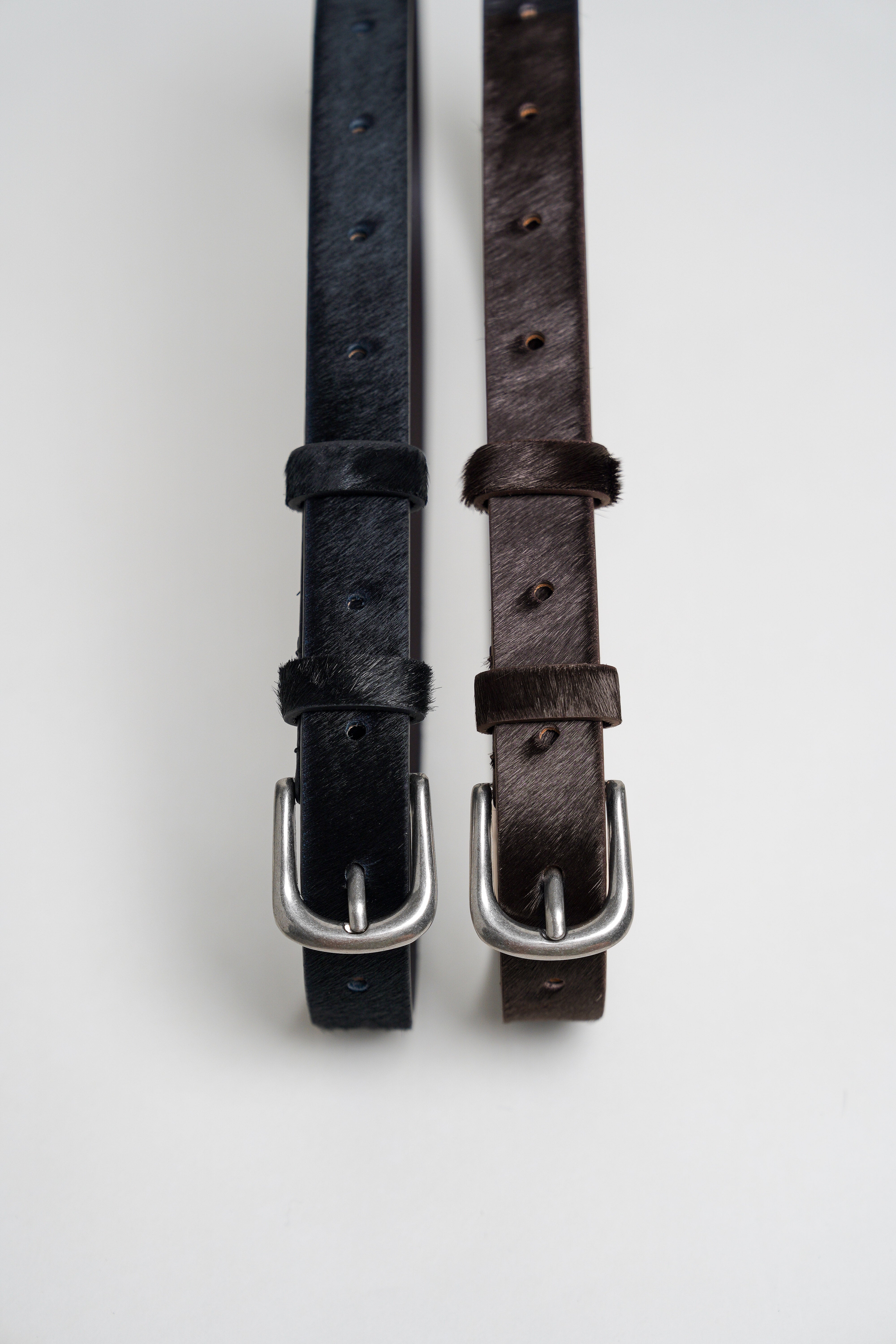Silver Buckle Horsehair Leather Belt - Black 