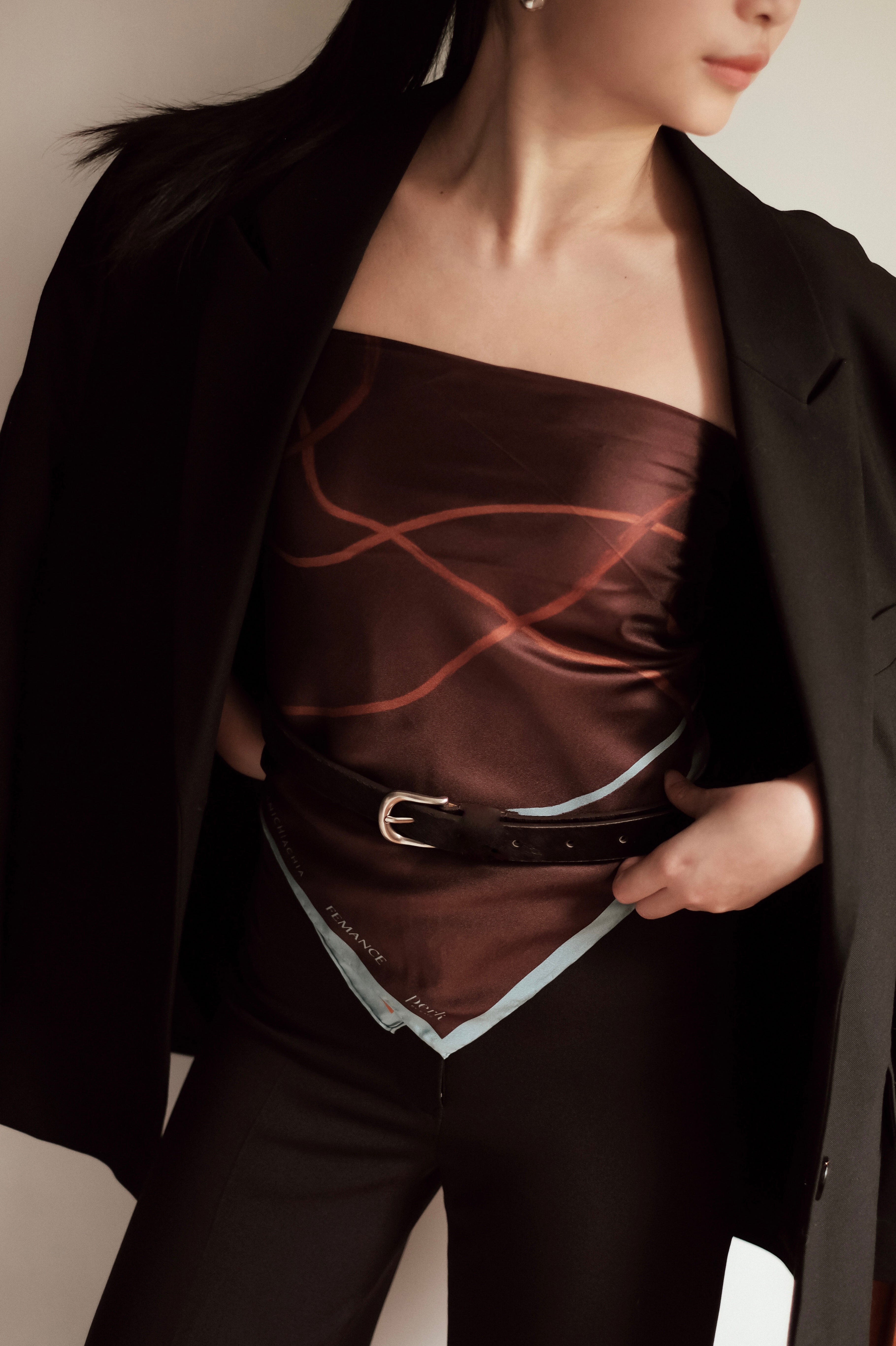 Silver Buckle Horsehair Leather Belt - Brown