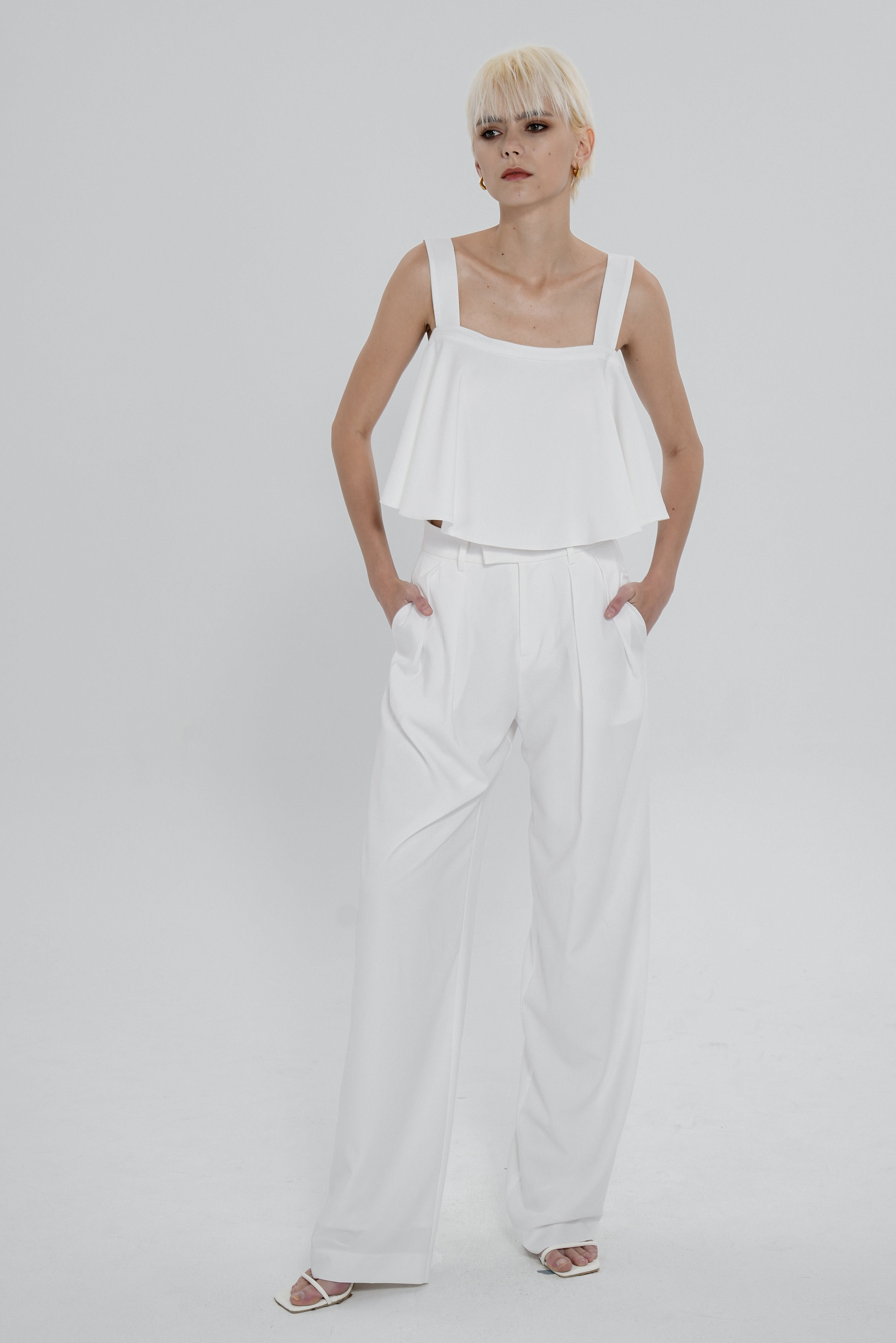 Double-Pleated Tailored Trousers - Grey