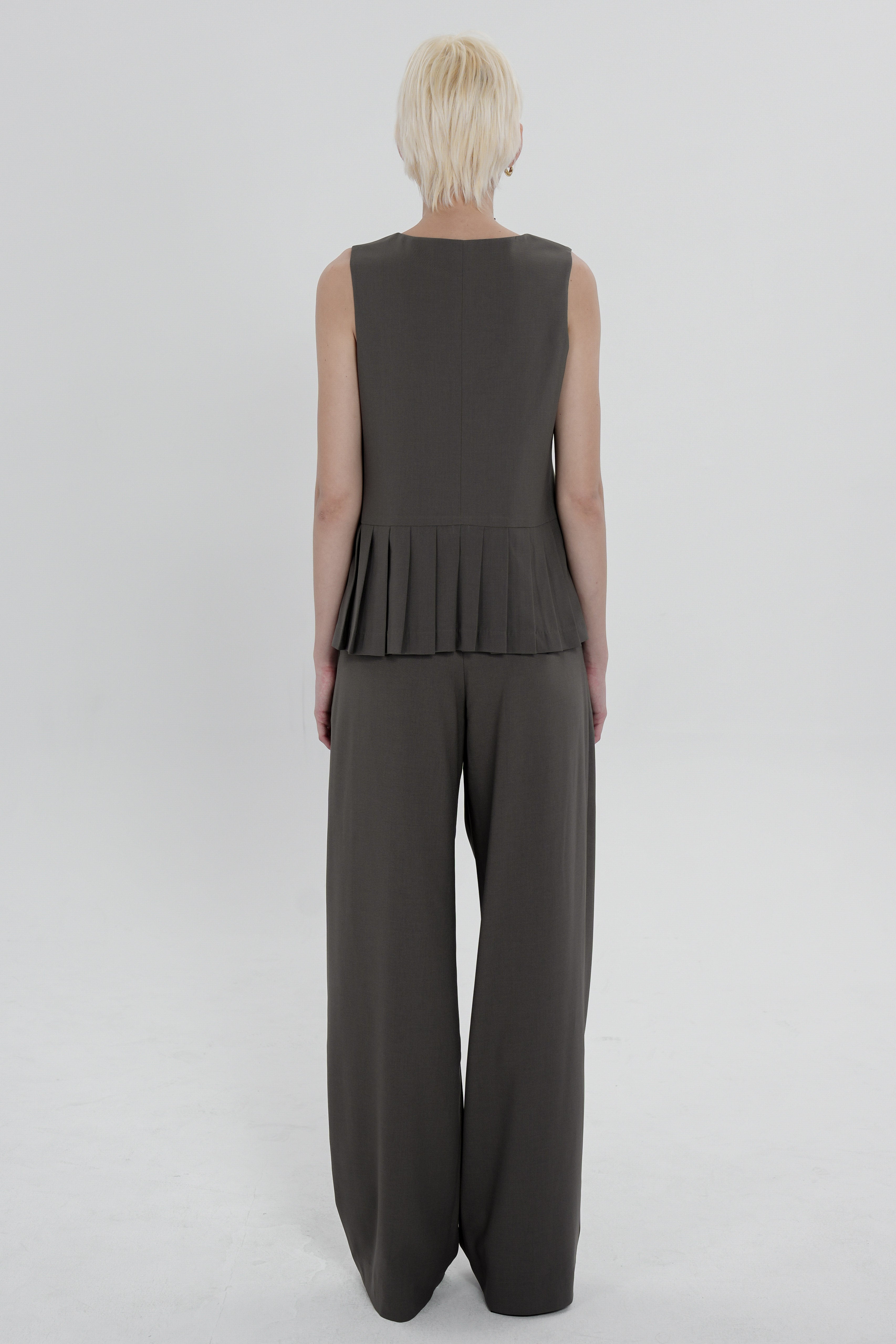 Double-Pleated Tailored Trousers - Grey