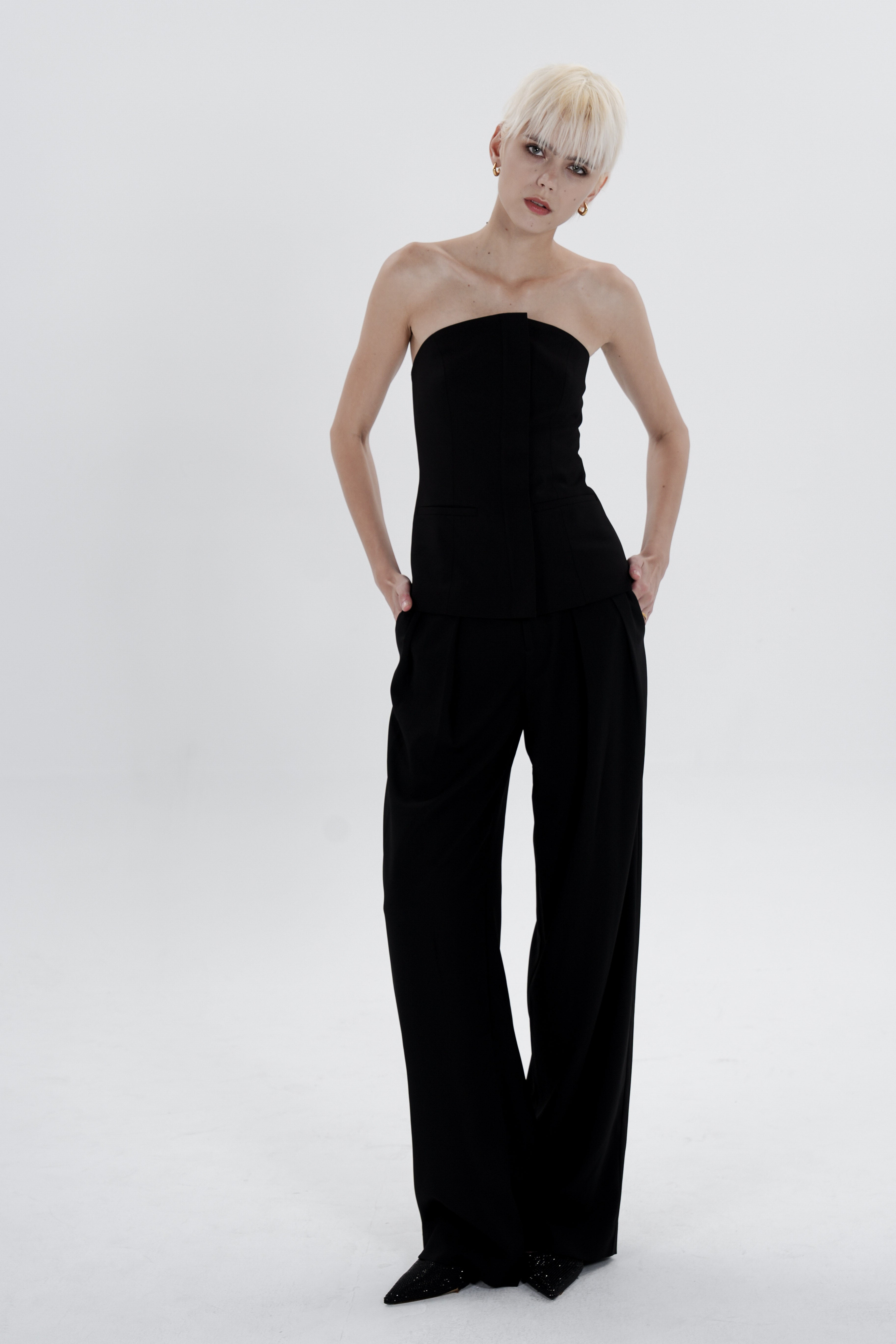 Double-Pleated Tailored Trousers - Grey