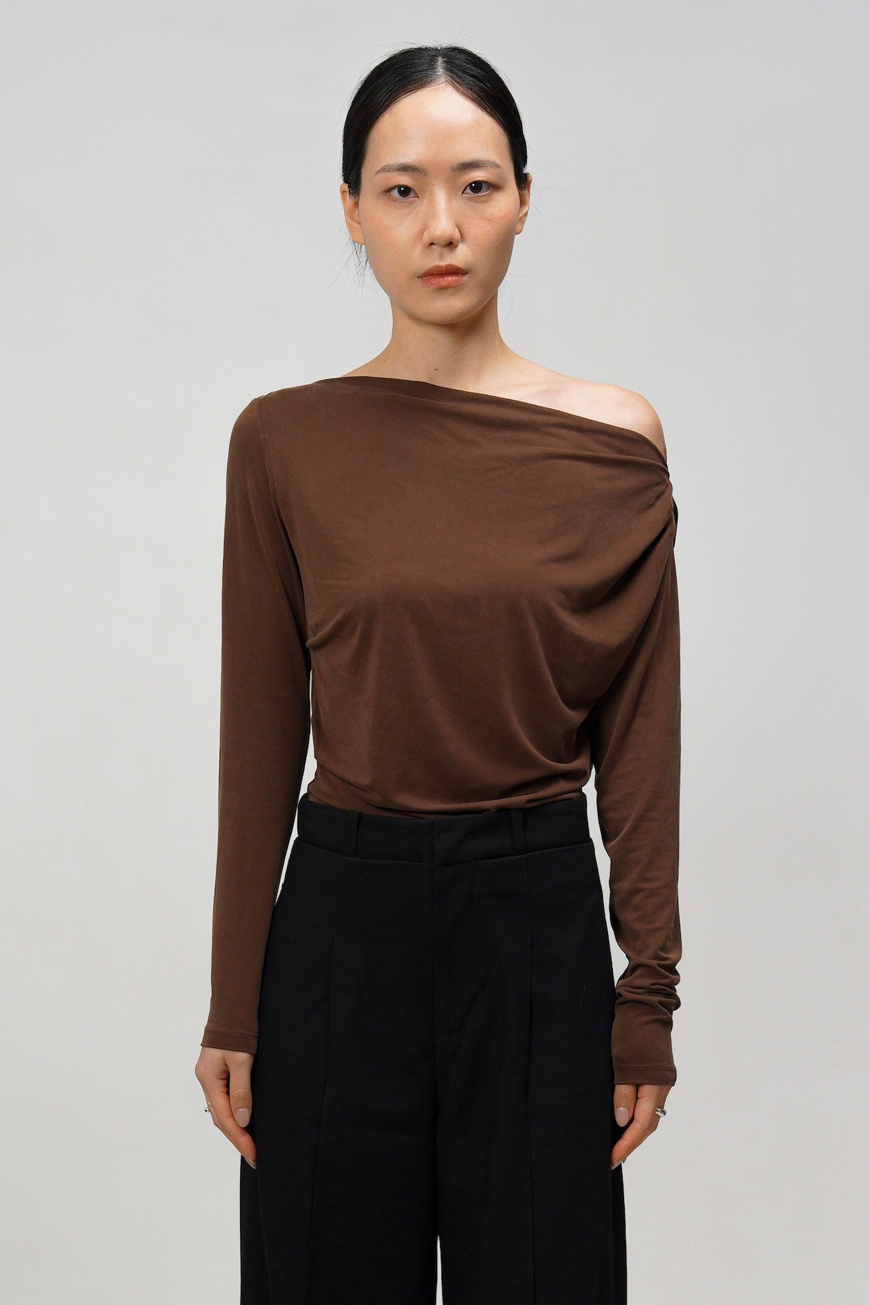 One-Shoulder Modal Glow Top - Brown