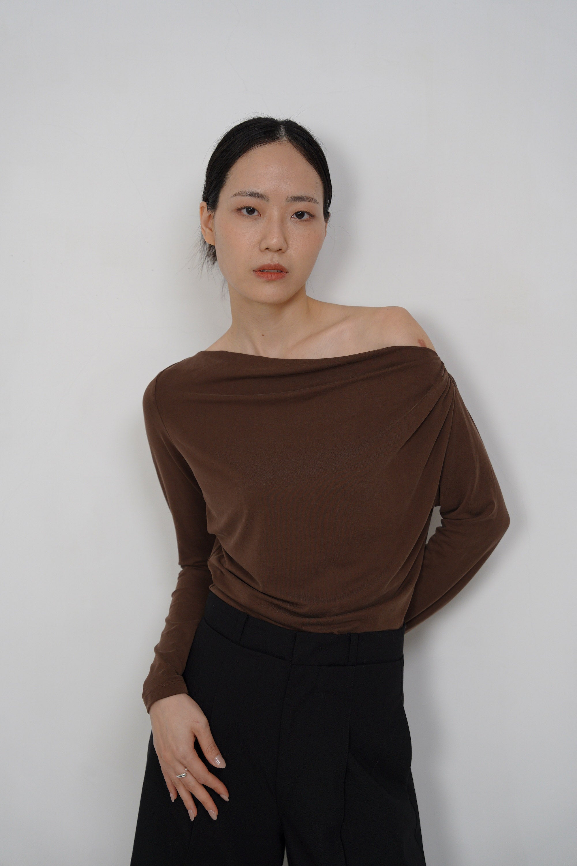 One-Shoulder Modal Glow Top - Brown