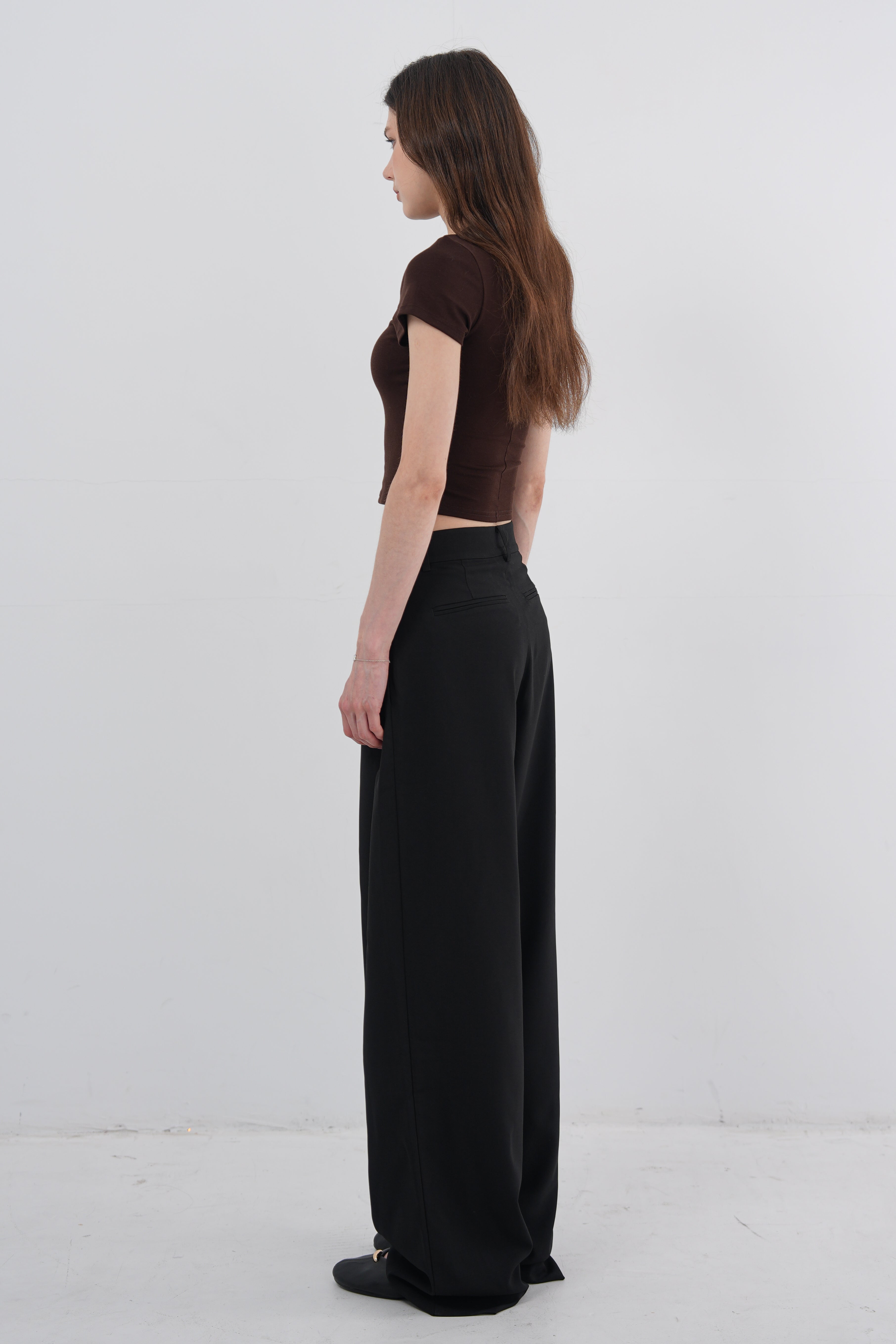 Double-Pleated Tailored Trousers - Black