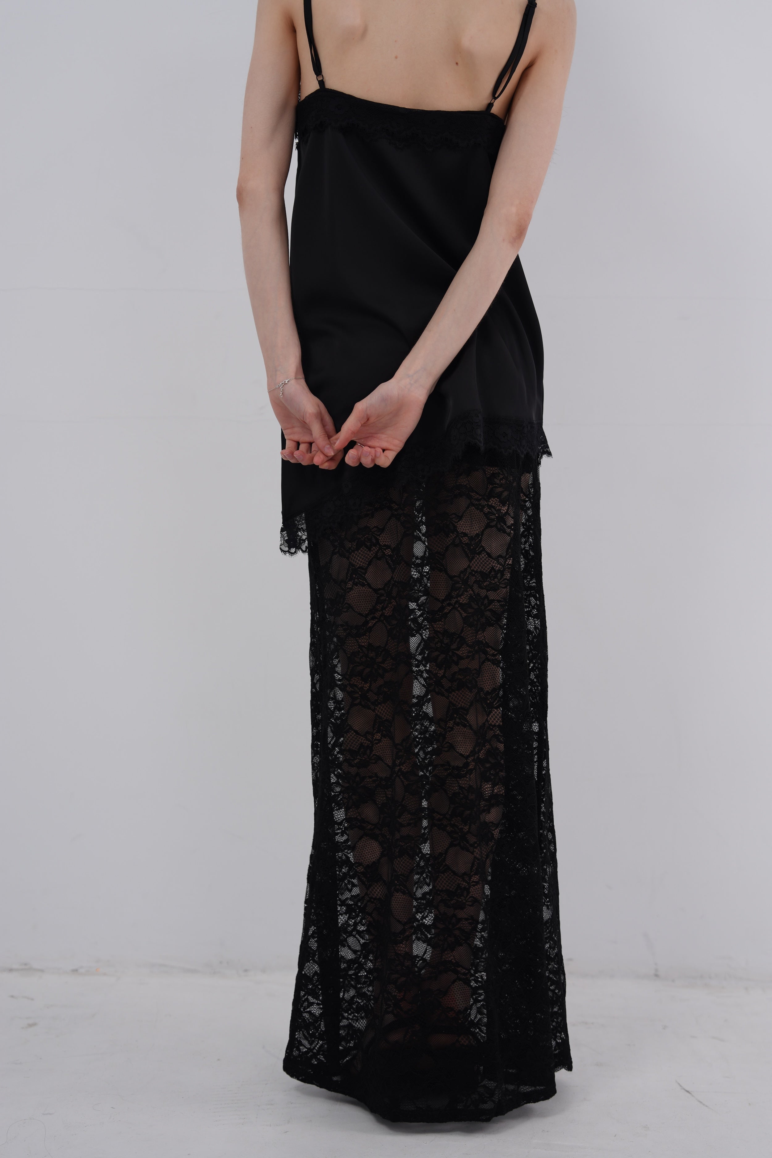 Sheer Lace Maxi Skirt - Black