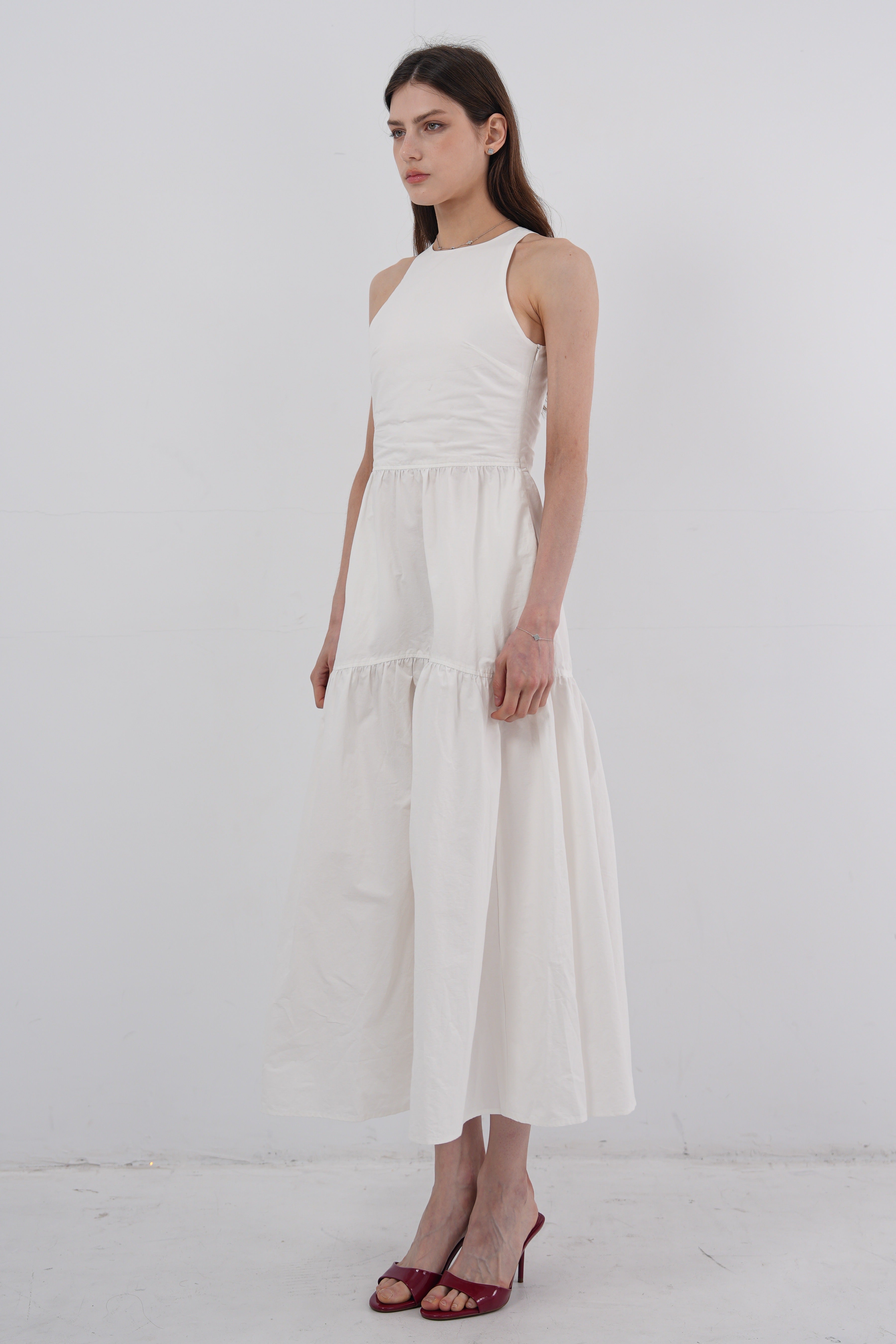 Lace Back Halter Maxi Dress - White