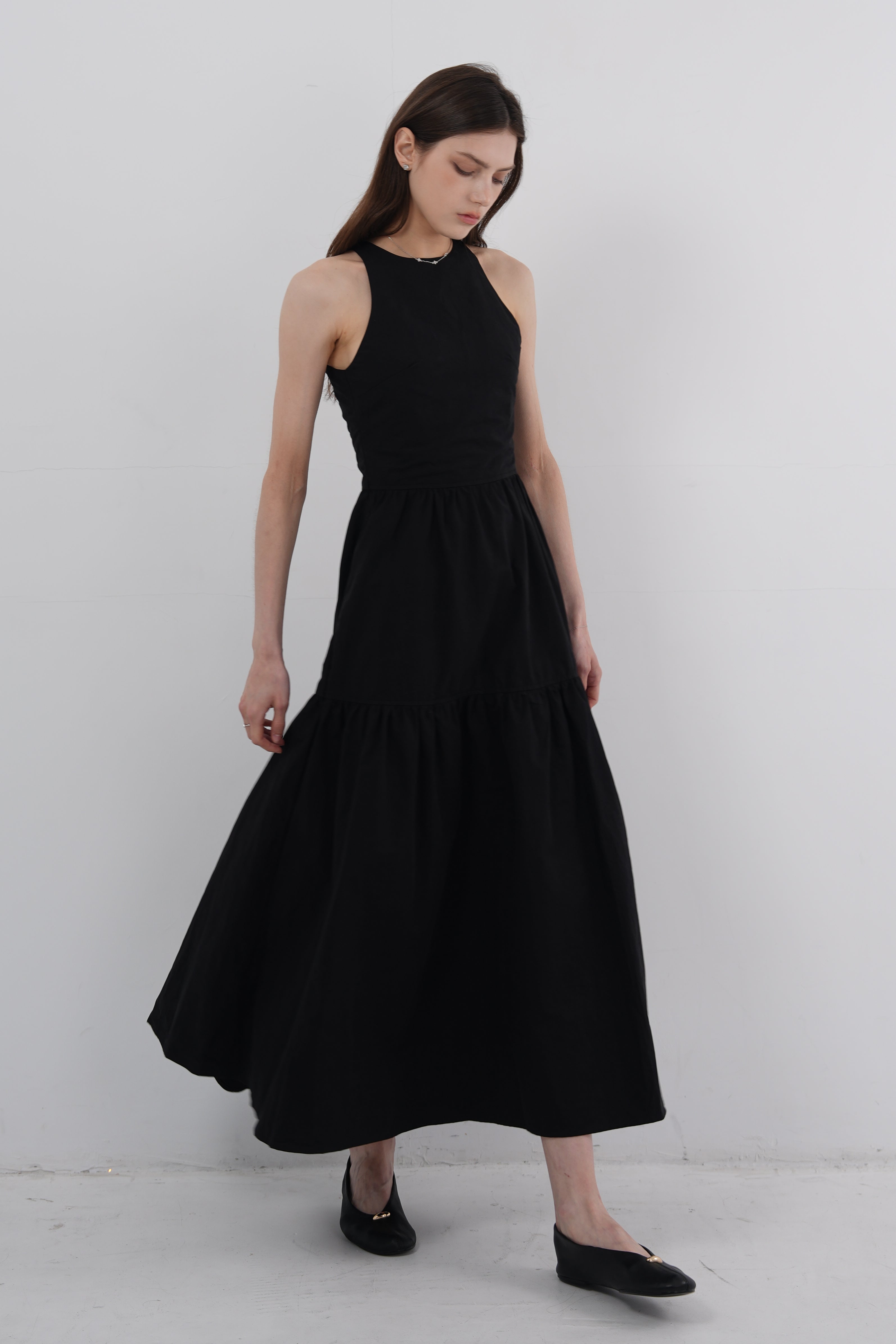 Lace Back Halter Maxi Dress - Black