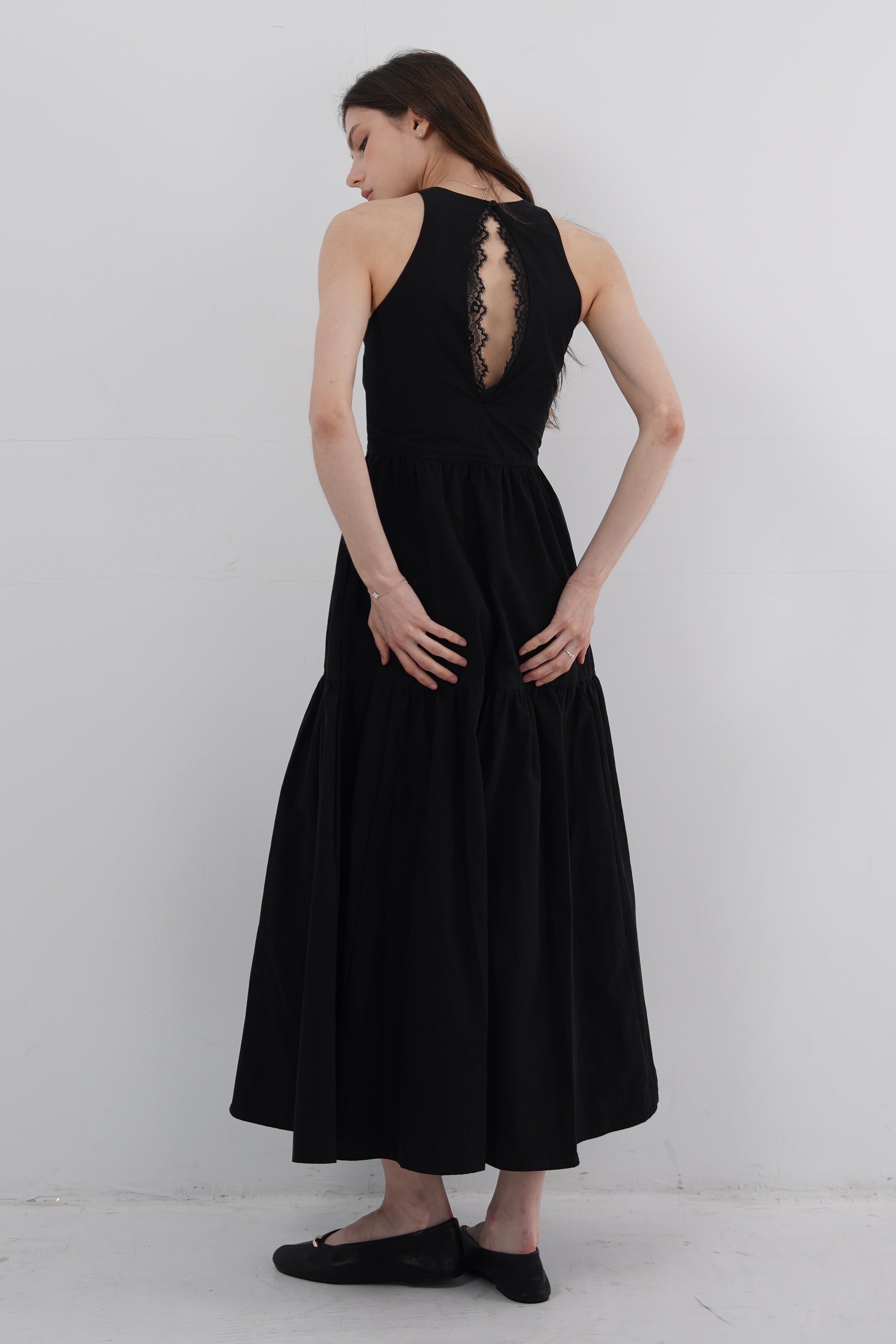 Lace Back Halter Maxi Dress - White