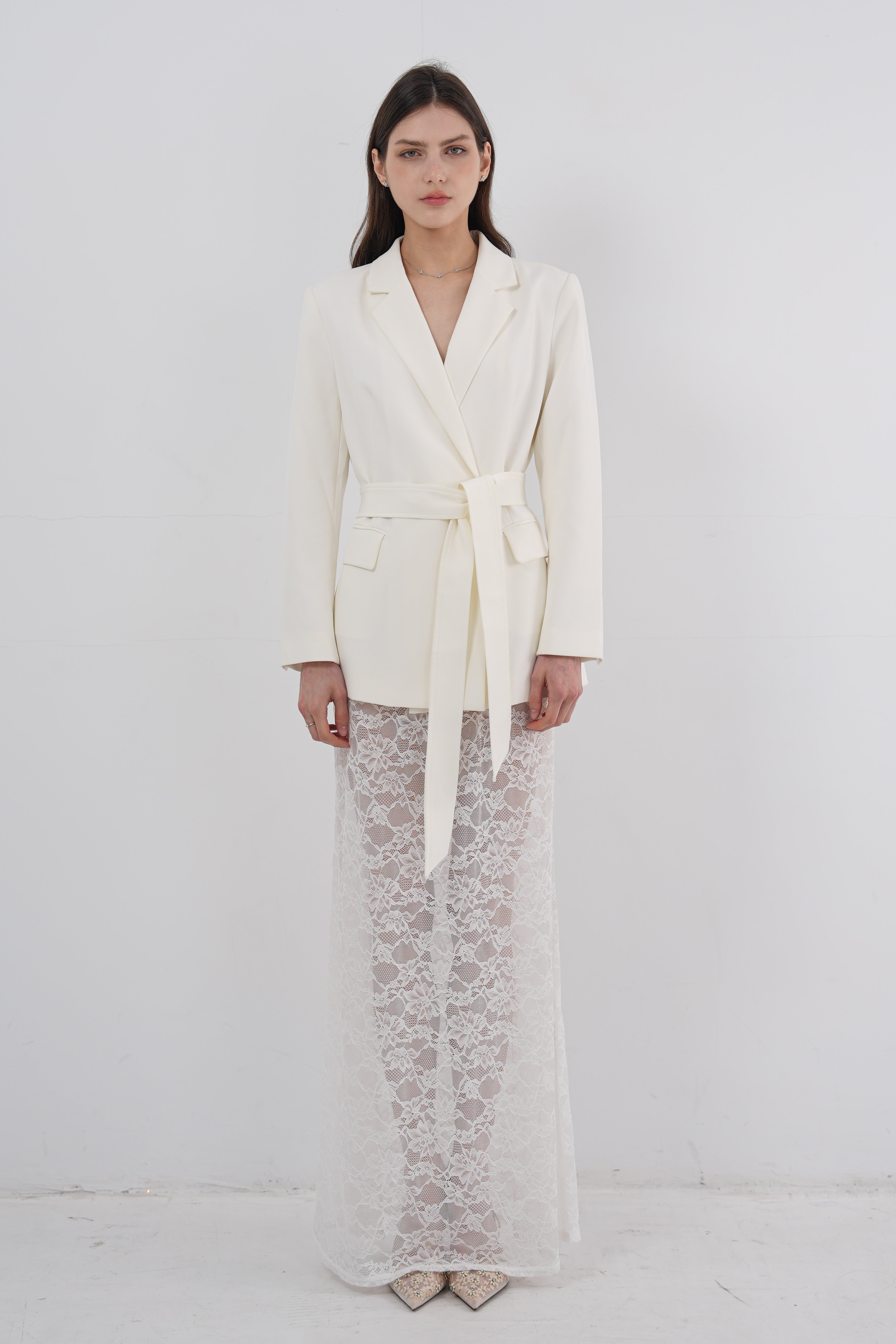 Sheer Lace Maxi Skirt - White