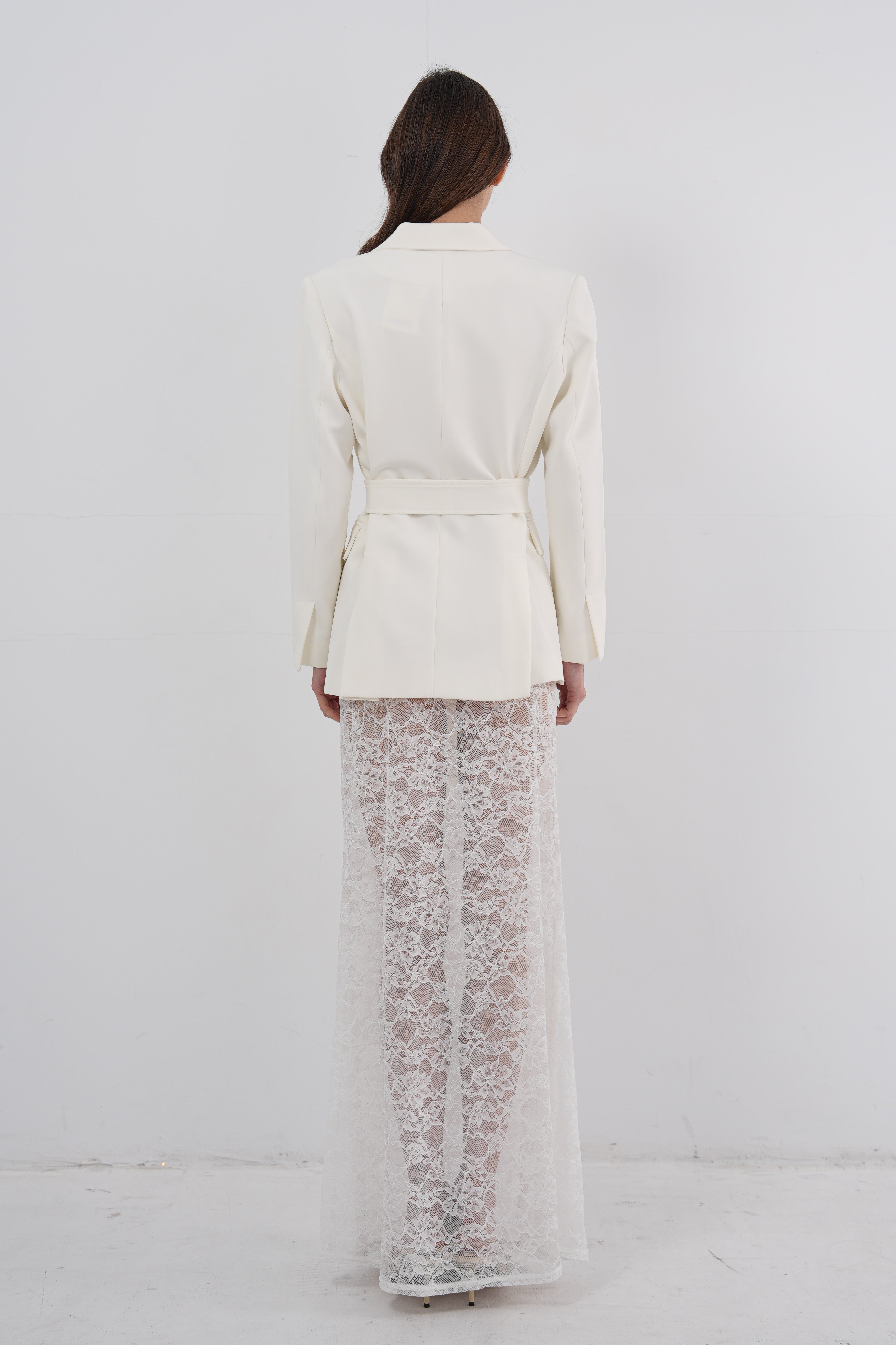 Sheer Lace Maxi Skirt - White